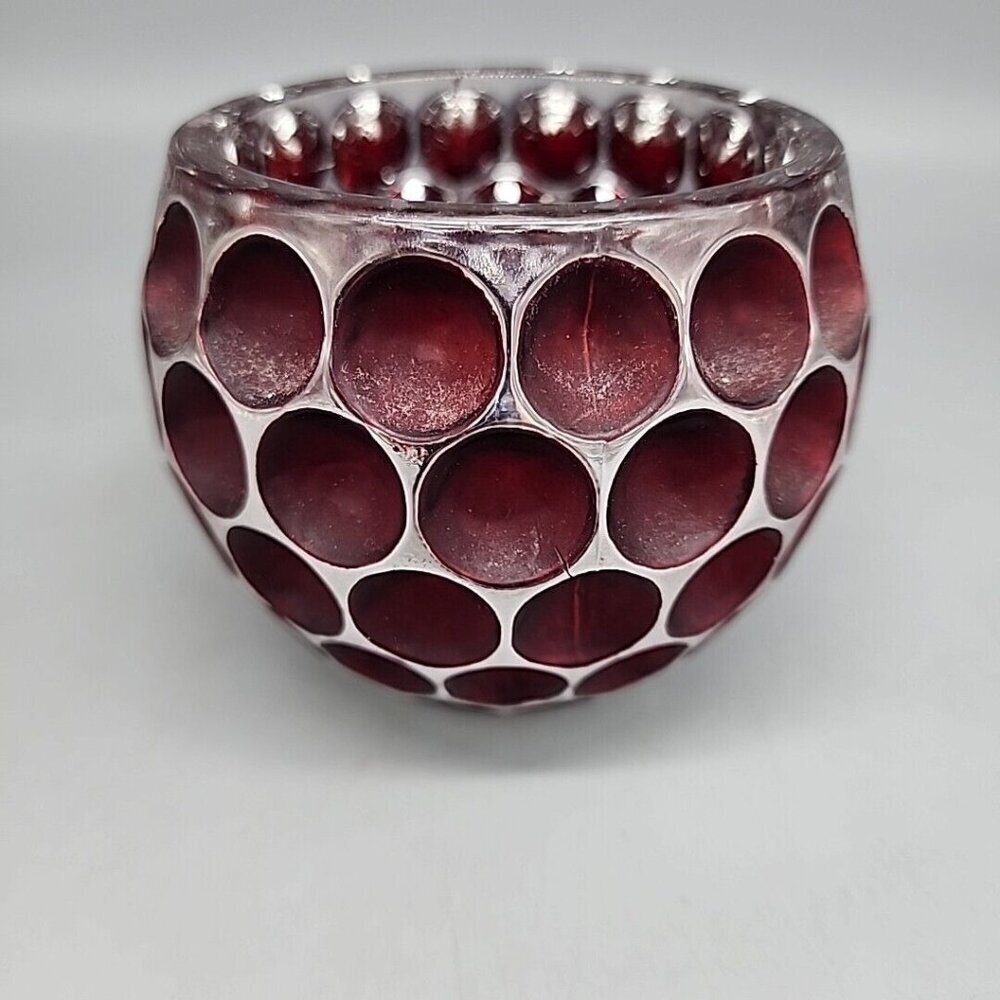 Fitz & Floyd Optic Round Votive Holder Red with Silver Accents